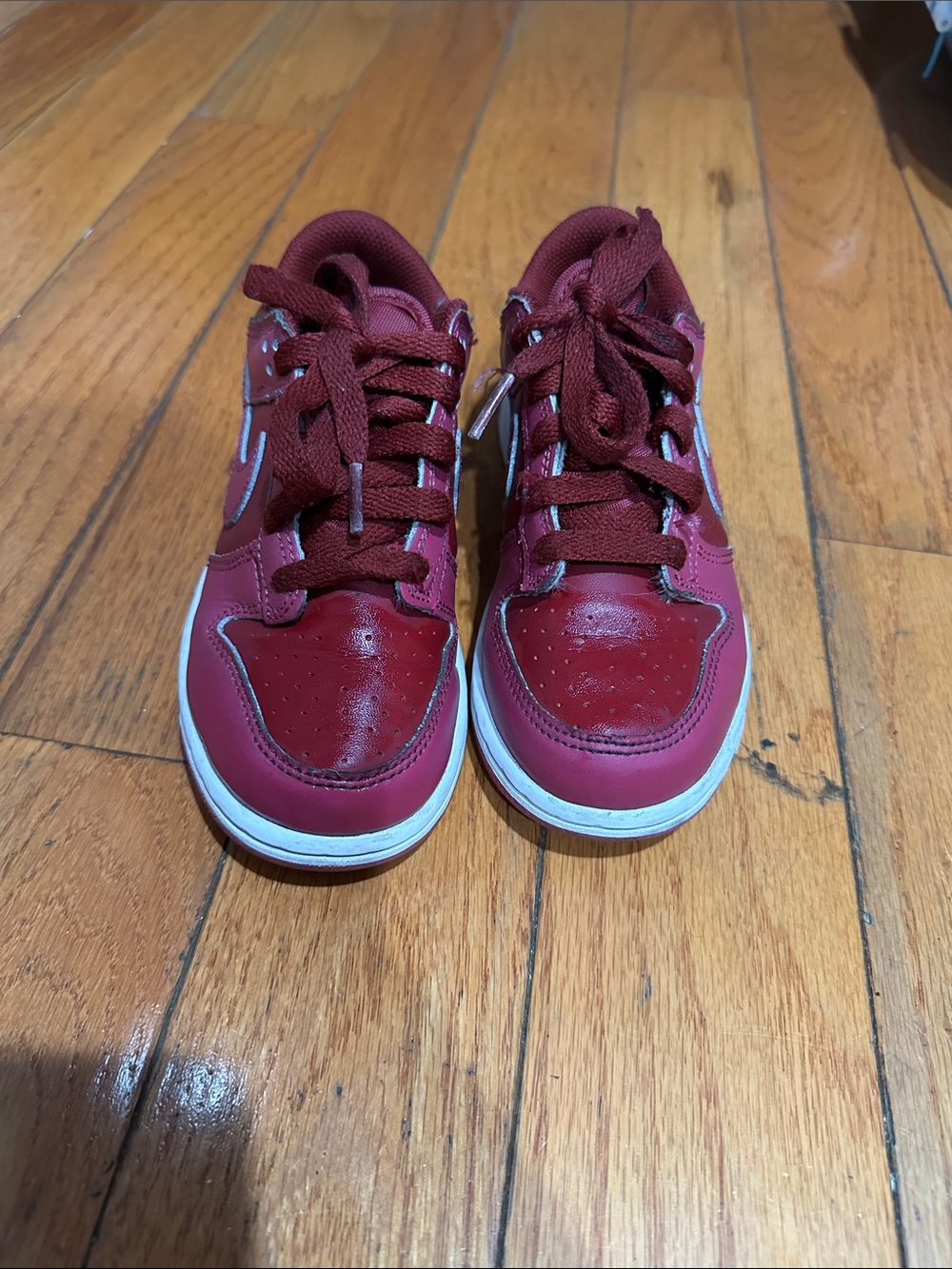 Nike Kids Dunk Low Red Lace-Up Sneakers with White Trim